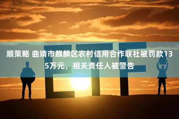 顺策略 曲靖市麒麟区农村信用合作联社被罚款135万元，相关责任人被警告